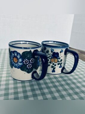Unik Polish Blue Floral Ceramic Mugs - Pair